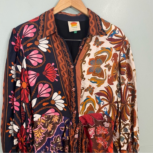FARM Rio Miranda Long Sleeve Floral Faux Wrap Midi Dress Button Front M Chemise - Picture 3 of 11